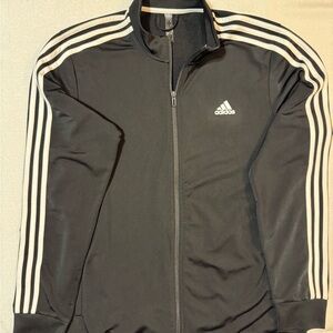 Adidas Men's Black Windbreaker with White Stripes